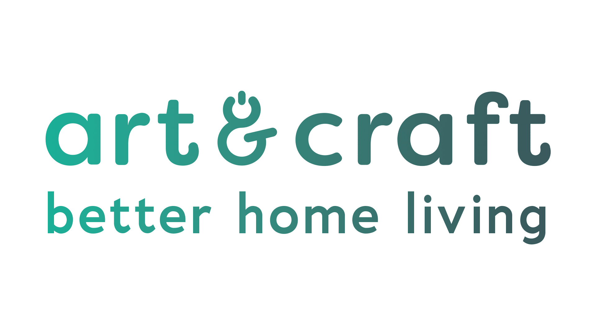 Het logo toont "art & craft" in een gradiëntgroen, met een powersymbool dat slim is geïntegreerd als ampersand, wat de essentie van creativiteit vastlegt. Daaronder valt "better home living" op tegen een strakke zwarte achtergrond.